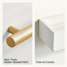 Load image into Gallery viewer, Gold paint door handle and white wall with text 'Non-Toxic Water-Based Paint' and 'Free of Cracks'.