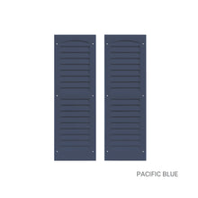 Load image into Gallery viewer, Pair of navy blue shutters labeled 'Pacific Blue' on a white background