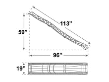 Load image into Gallery viewer, Technical drawing of a slide with dimensions: 113” total length, 96” horizontal run, 59” height, and 19” width at the base.