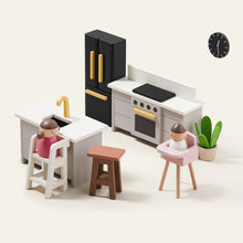 Load image into Gallery viewer, Miniature kitchen set with furniture and people on a white background
