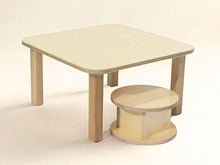 Load image into Gallery viewer, Wooden table and stool set on a beige background