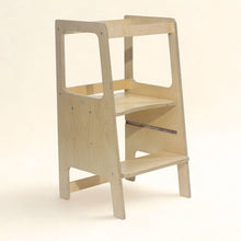 Load image into Gallery viewer, Wooden step stool with a shelf on a white background