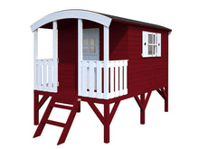 Load image into Gallery viewer, Red and White Wooden Kids Playhouse DIY Kit Little Bungalow on stilts by WholeWoodPlayhouses