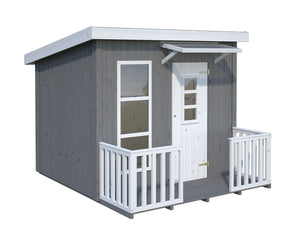 Wooden Outdoor DIY Playhouse Kit Little Cabin in gray and white with window, door   with small roof by WholeWoodPlayhouses