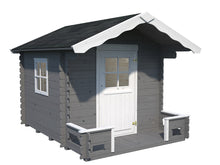 Load image into Gallery viewer, Kids Wooden Playhouse DIY Kit Little Chalet in white and gray on the white backround by WholeWoodPlayhouses