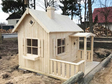 Load image into Gallery viewer, Outside of assembled wooden kids playhouse DIY Kit Little Cottage | outdoor playhouse DIY kit by WholeWoodPlayhouses