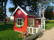 Load image into Gallery viewer, Outside of assembled wooden kids playhouse DIY Kit Little Cottage | outdoor playhouse DIY kit by WholeWoodPlayhouses