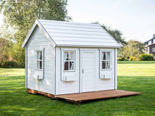 Load image into Gallery viewer, Kids Playhouse Arctic Nario With Wooden Terrace In Garden Black and White outdoor playhouse by WholeWoodPlayhouses