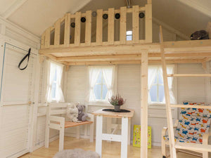 Painted Inside of Kids Wooden Playhouse Bluebird Including Kids Furniture and Loft by WholeWoodPlayhouses