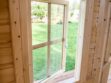 Load image into Gallery viewer, Close up of the Front Open Window Kids Outdoor Playhouse Natural Wonder by WholeWoodPlayhouses