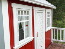 Load image into Gallery viewer, Close up of the front window of Kids Wooden Playhouse Nordic Nario by WholeWoodPlayhouses