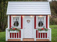 Load image into Gallery viewer, Kids Playhouse Nordic Nario from Front with Flower boxes by WholeWoodPlayhouses