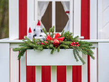Load image into Gallery viewer, Close up of the wooden flower box with cristmas decoration of Kids Playhouse Nordic Nario by WholeWoodPlayhouses