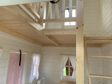 Load image into Gallery viewer, 2-Story wooden playhouse Princess inside view with a ladder to upper floor by WholeWoodPlayhouses