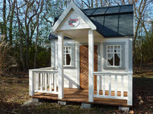 Load image into Gallery viewer, Outdoor Playhouse Grand Farmhouse With Terrace And White Railing by WholeWoodPlayhouses