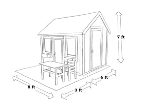 Kids Playhouse Plum outside plan with measures by WholeWoodPlayhouses