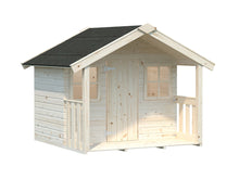 Load image into Gallery viewer, Outside of assembled Wooden Kids Playhouse DIY Kit Little Hideaway on White Background Outdoor Playhouse DIY kit by WholeWoodPlayhouses
