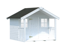 Load image into Gallery viewer, White Color Wooden Kids Playhouse Little Hideaway by WholeWoodplayhouses On White BackGround. 
