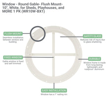 Load image into Gallery viewer, Round gable window with features labeled on a white background
