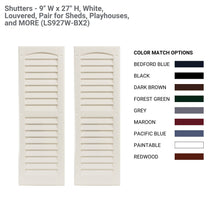 Load image into Gallery viewer, 9&quot; W x 27&quot; H Louvered Shutters - 1 Pair

