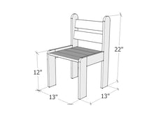 Load image into Gallery viewer, Measurement diagram of a chair with dimensions labeled by WholeWoodPlayhouses
