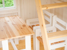 Load image into Gallery viewer, Wooden table and chairs in a room with a window by WholeWoodPlayhouses
