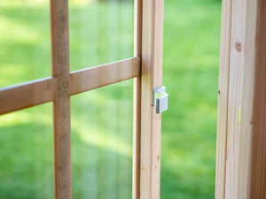 Open wooden window with safety glass, view from inside by WholeWoodPlayhouses