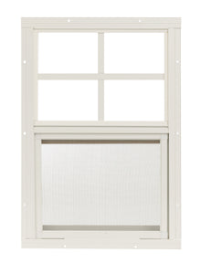 White window frame with grid pattern on a white background