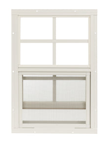 White window frame with grid pattern on a white background