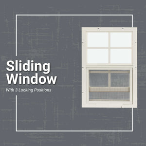 Sliding window with text on a textured gray background
