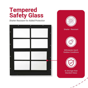 Tempered safety glass with shatter-resistant features on a white background