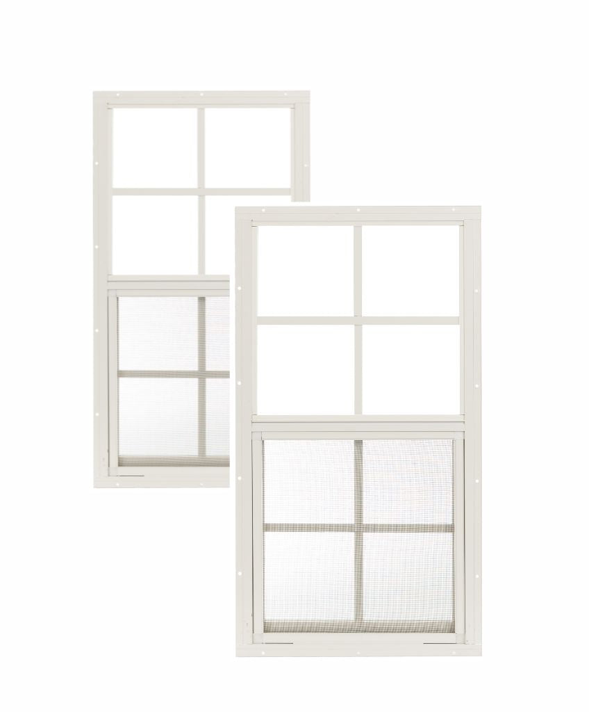 Two white windows with grid patterns on a white background