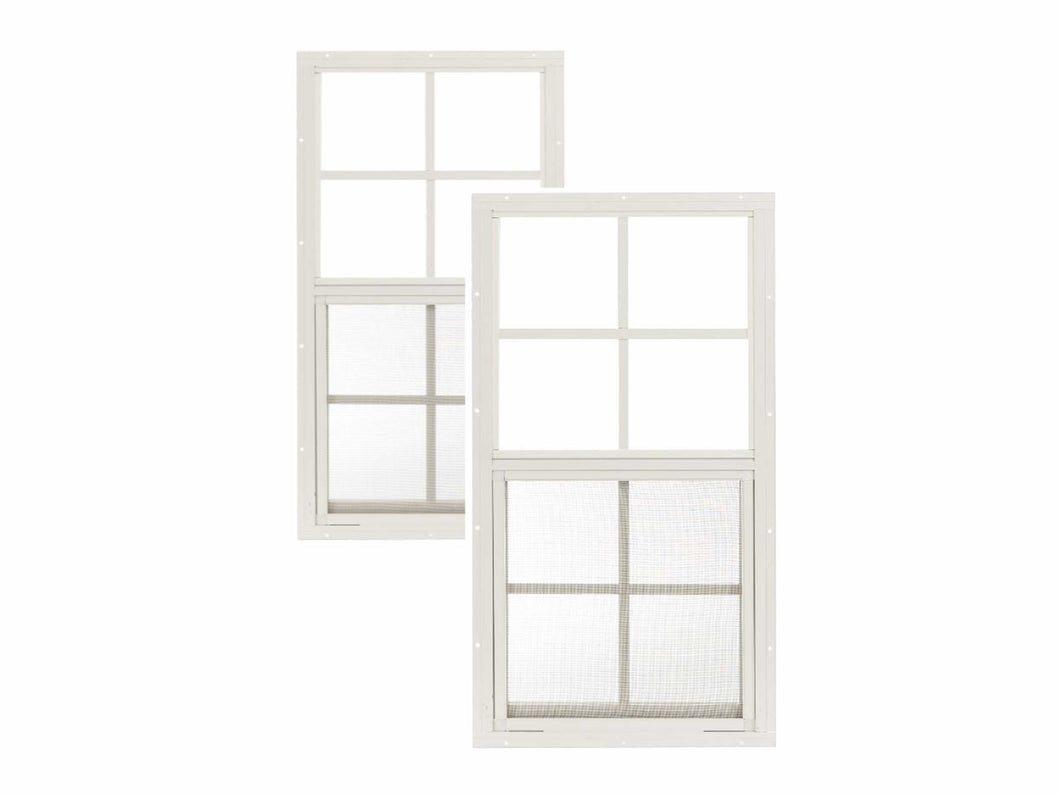 Two white windows with grid patterns on a white background