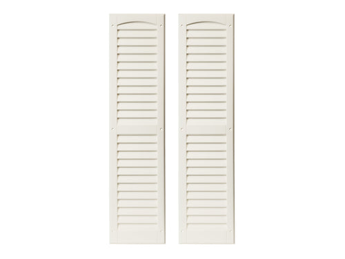 Pair of white wooden shutters on a white background