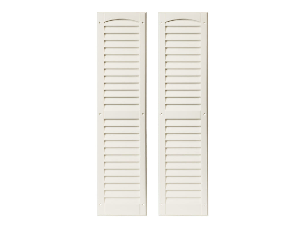 Pair of white wooden shutters on a white background