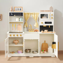 Load image into Gallery viewer, Children's play kitchen set with various accessories on a light wooden floor.
