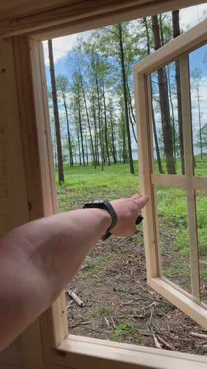 Playhouse Natural Wonder Wooden Safety Glass Window demonstration by WholeWoodPlayhouses