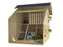 Load image into Gallery viewer, Inside view of assembled wooden kids playhouse DIY Kit Little Clubhouse on white background | outdoor playhouse DIY kit by WholeWoodPlayhouses
