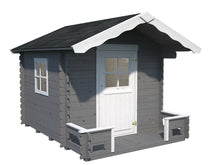 Load image into Gallery viewer, Kids Wooden Playhouse DIY Kit Little Chalet in white and gray on the white backround by WholeWoodPlayhouses
