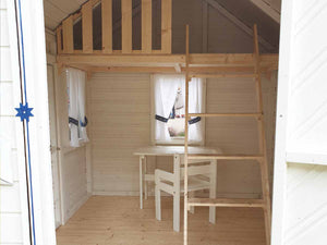 Painted inside of Wooden Playhouse Cornflower incl. kids furniture and loft by WholeWoodPlayhouses