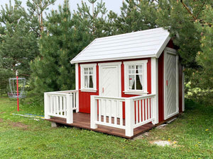 Outside of Kids Playhouse Nordic Nario| red Outdoor Playhouse by WholeWoodPlayhouses