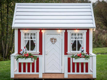 Load image into Gallery viewer, Kids Playhouse Nordic Nario from Front with Flower boxes by WholeWoodPlayhouses
