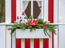 Load image into Gallery viewer, Close up of the wooden flower box with cristmas decoration of Kids Playhouse Nordic Nario by WholeWoodPlayhouses
