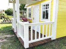 Load image into Gallery viewer, Kids Playhouse Sunny Sadie with Patio | handmade patio railing by WholeWoodPlayhouses
