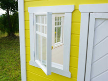 Load image into Gallery viewer, Kids Playhouse Sunny Sadie with open window | Outdoor Playhouse by WholeWoodPlayhouses
