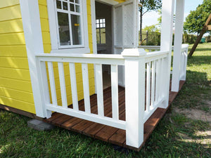 Kids playhouse Sunny Sadie patio with railings | Kids Outdoor Playhouse by WholeWoodPlayhouses