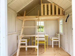 Painted inside of Kids Wooden Playhouse Sunshine incl. kids furniture and loft by WholeWoodPlayhouses
