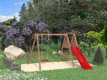 Load image into Gallery viewer, Outdoor Swing Set Sofia With One Swing And Red Slide by WholeWoodPlayhouses
