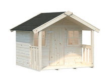 Load image into Gallery viewer, Outside of assembled Wooden Kids Playhouse DIY Kit Little Hideaway on White Background Outdoor Playhouse DIY kit by WholeWoodPlayhouses
